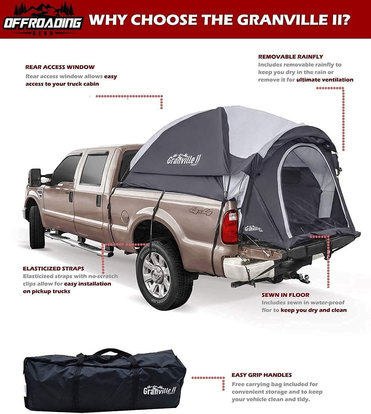 Pickup Truck Bed Tent, 5.5' Box Length with Front Awning for Camping