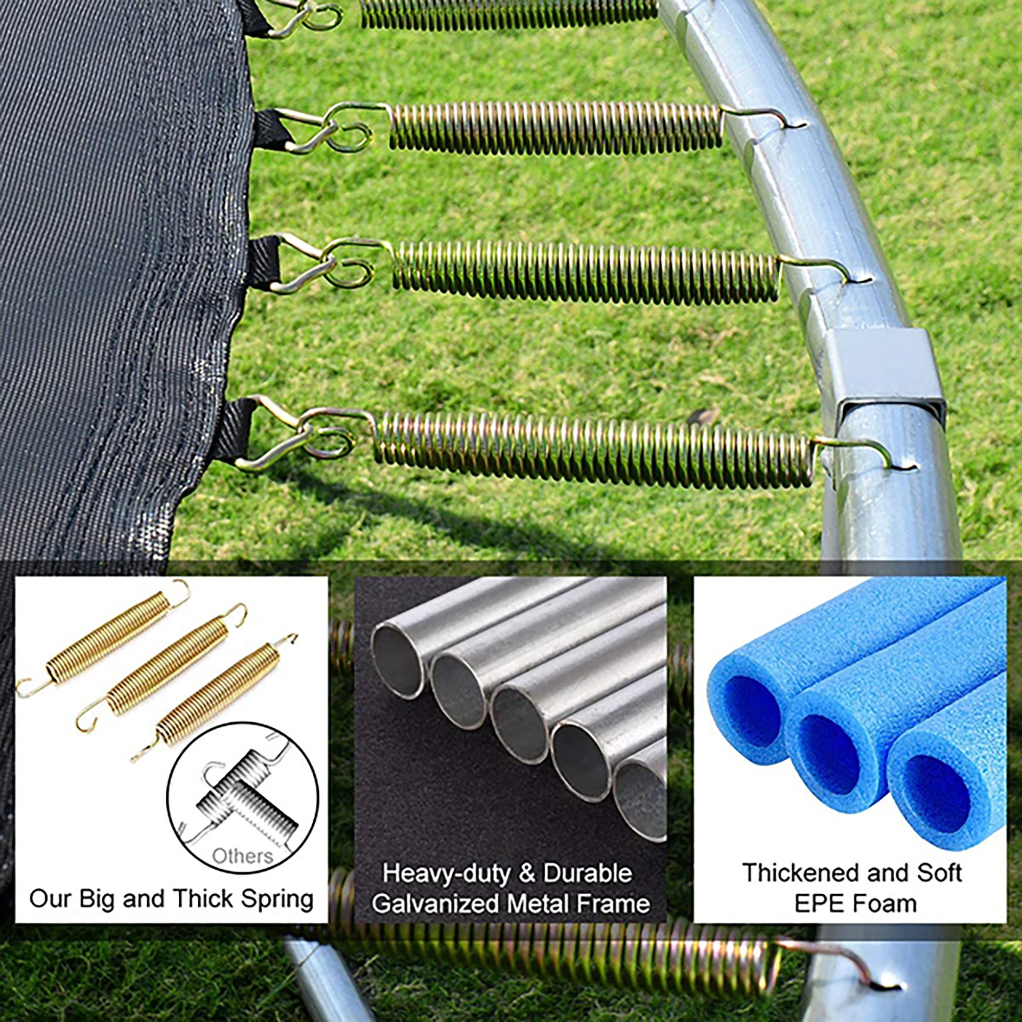 Kids Trampoline with Hoop ON SALES, Seizeen 12FT  Pumpkin Trampoline for Outdoor All-Weather Trampoline W/ Enclosure Net & Anti-collision Curved Pole, Outdoor Round Trampolines Bears 4-6 Kids, Blue