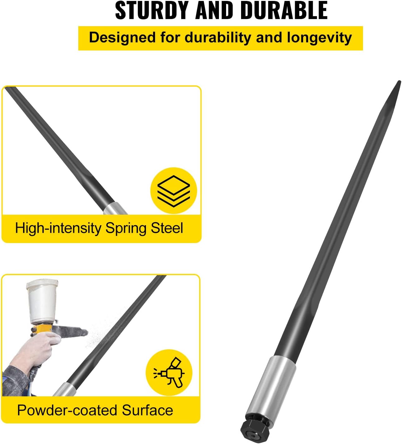 VEVOR Hay Bale Spear 39 inches 3600 lbs Capacity 1 3/4 inches Wide with Nut and Sleeve
