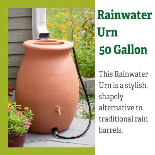 Rainwater Urn, 50 Gallon, 4' Hose Included, Brass Water Spigot, Removable Top