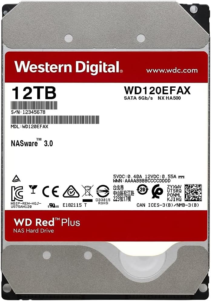 Western Digital 4TB WD Red Plus NAS Internal Hard Drive HDD - 5400 RPM, SATA 6 Gb/s, CMR, 64 MB Cache, 3.5 - WD40EFRX