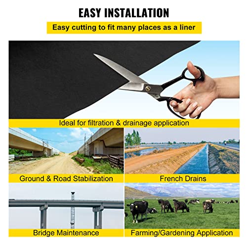 VEVOR Happybuy Premium Weed Barrier Fabric Heavy Duty 3.2OZ, Woven Weed Control Fabric, High Permeability Good for Flower Bed, Geotextile Fabric for Underlayment, Polyethylene Ground Cover