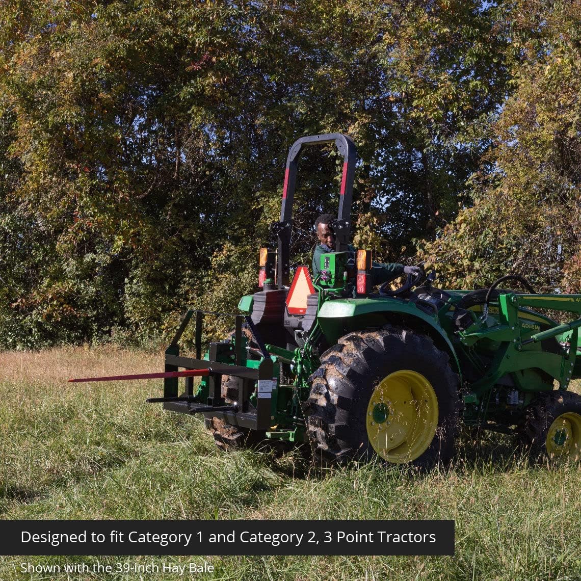 Titan Attachments Pallet Fork Frame Attachment with 49 Hay Spear and Stabilizers, Fits Cat I & II Tractors, Rated 4,000 LB
