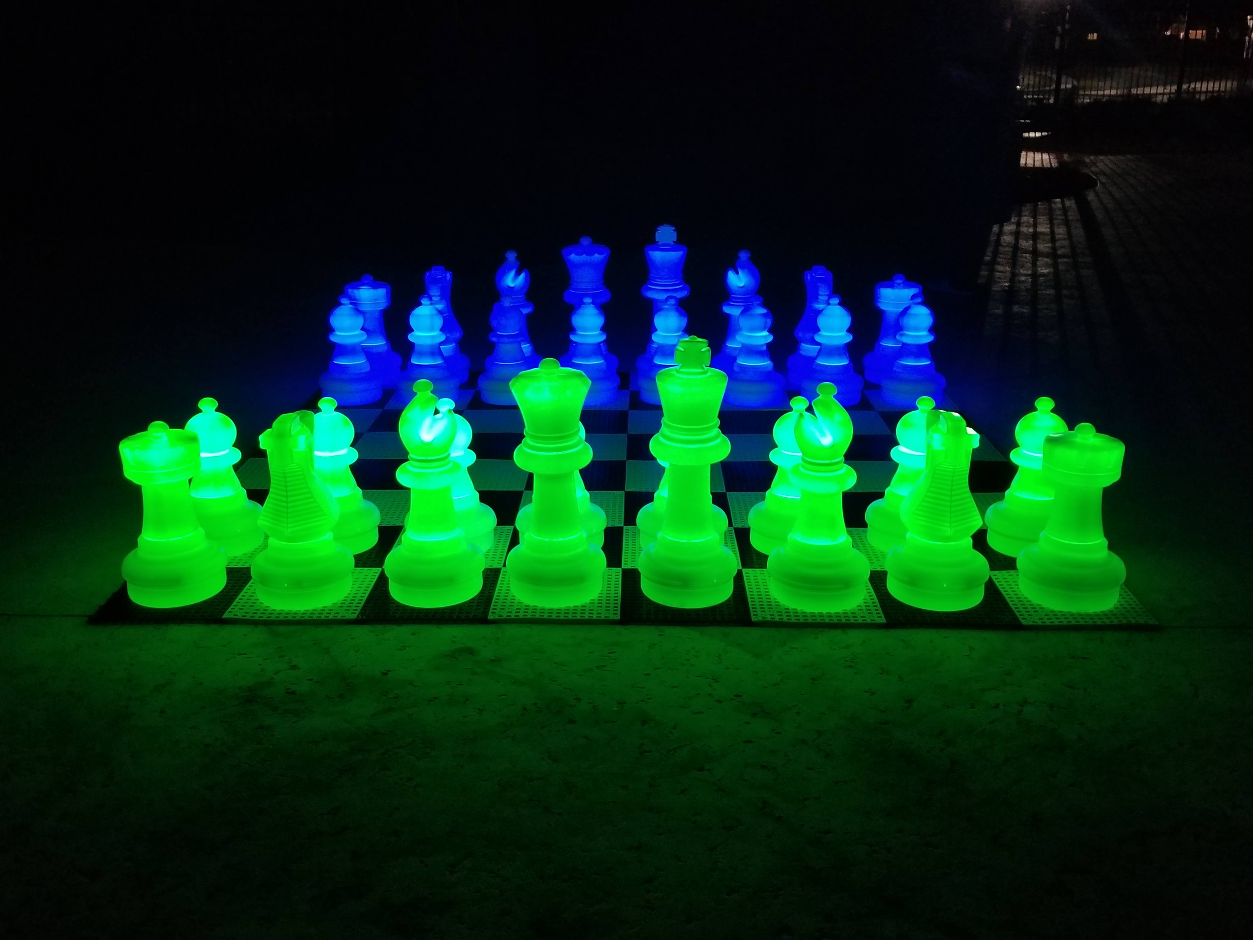 2' Tall Light-Up Giant Chess Set - Night Use - 2 White Sides Light Red and White MegaChess Color: Blue/Green