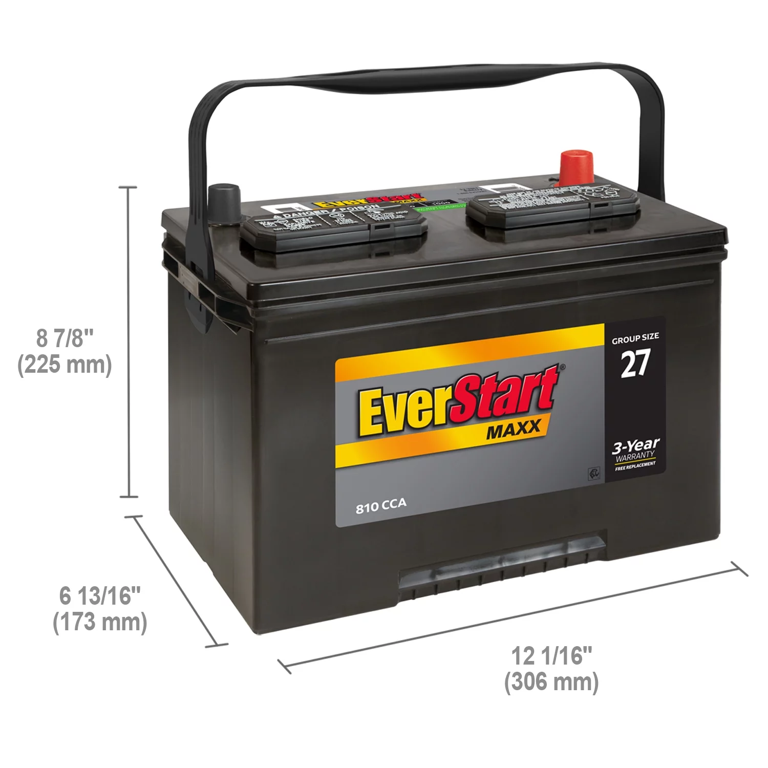 EverStart Maxx Lead Acid Automotive Battery, Group Size 27 12 Volt, 810 CCA