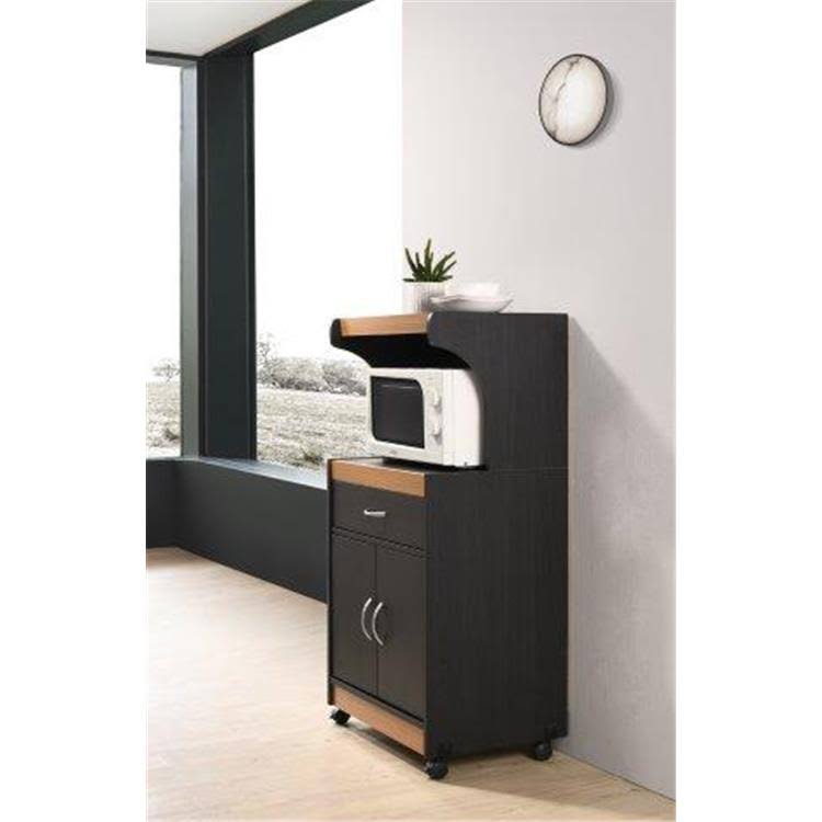 Hodedah Microwave Kitchen Cart, Black-Beech
