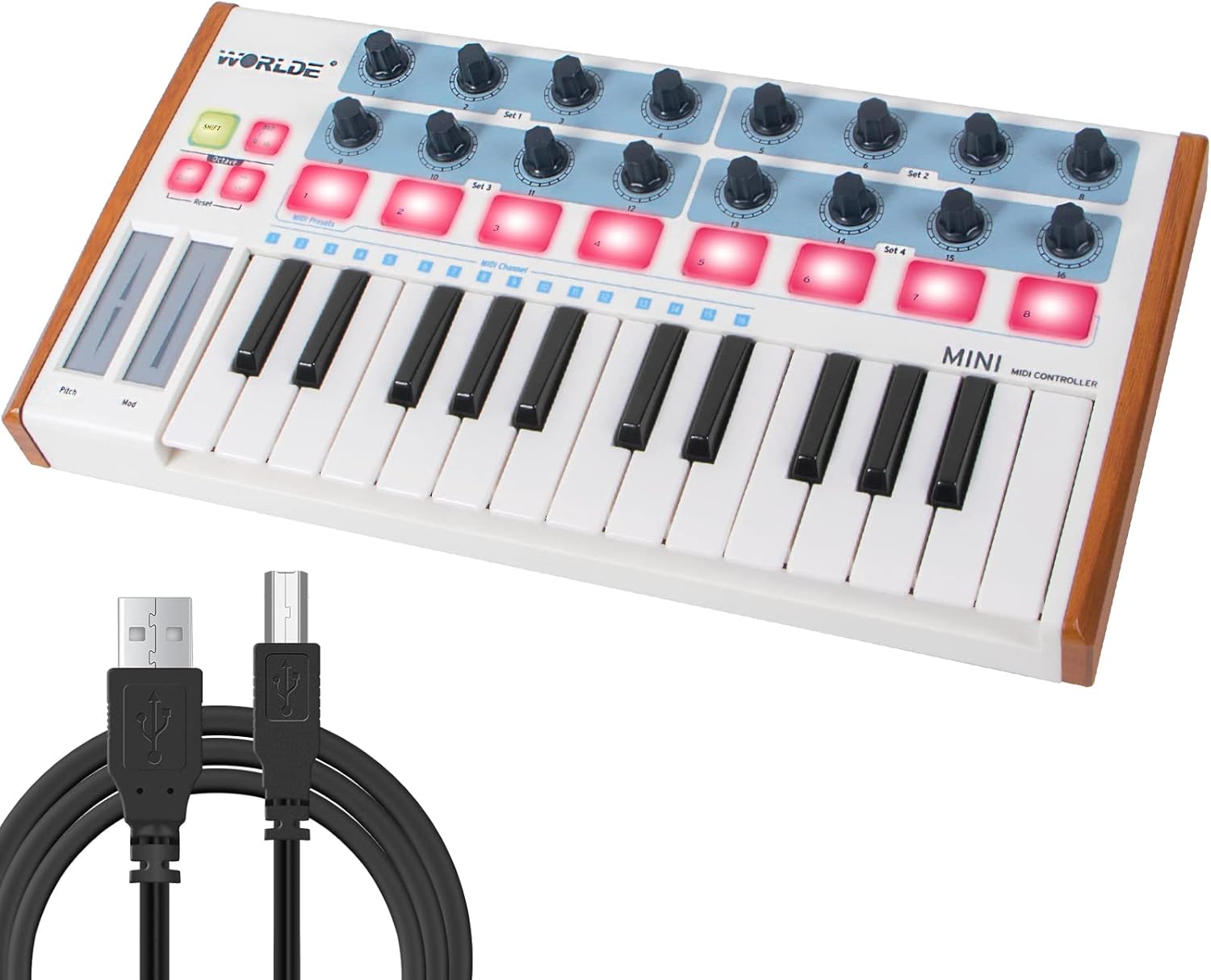 MIDI Controller, Lotkey 25 Key MIDI Keyboard, Worlde Easykey.25 Portable Keyboard Mini 25-Key USB MIDI Controller Pack of 2