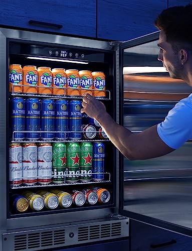 Enocreay 24 Inch Indoor Under Counter Drawer Fridge Stainless Steel Undercounter Refrigerator Freestanding Outdoor Fridge