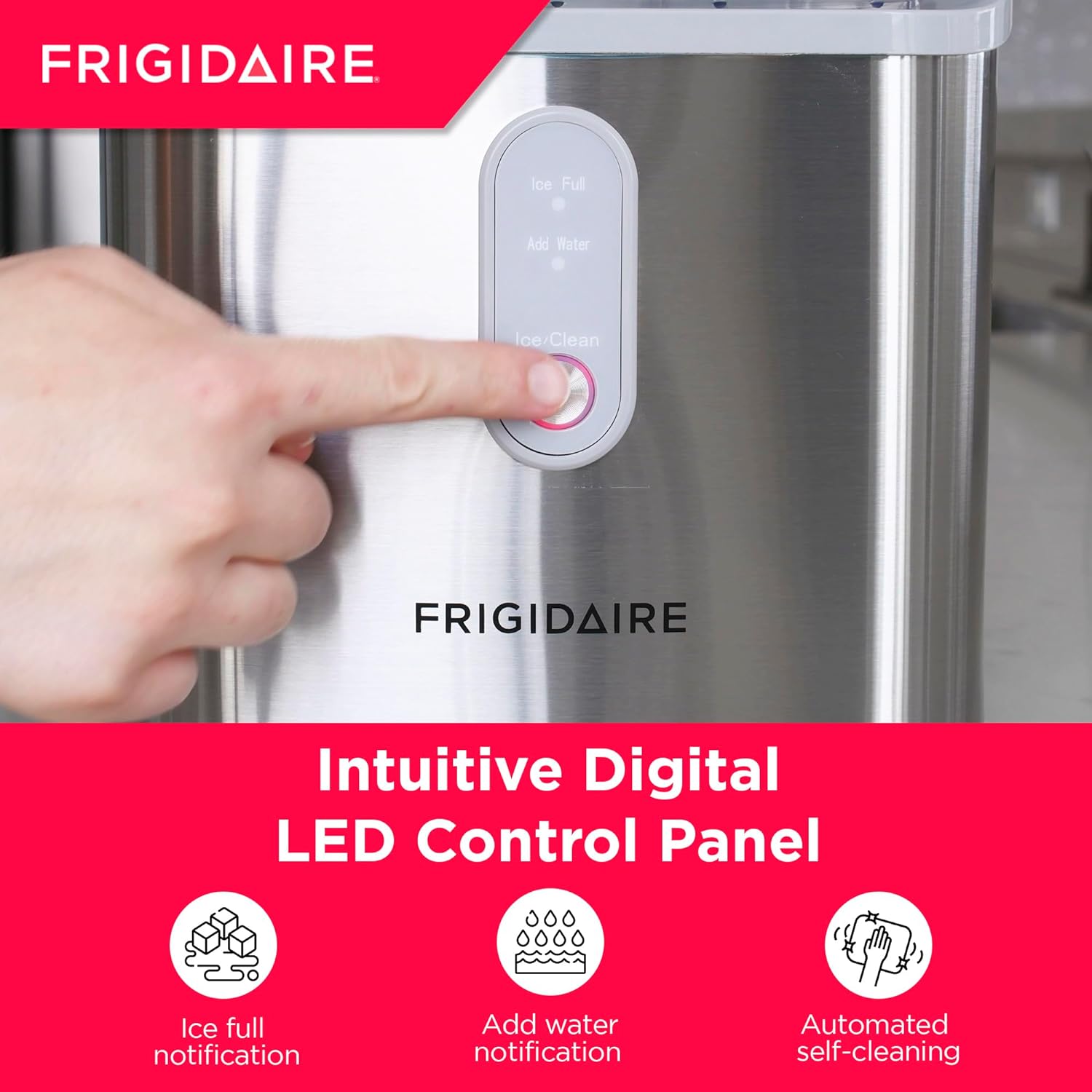 Frigidaire Countertop Crunchy Chewable Nugget Ice Maker, Compact, 33lbs per Day, Metallic Finish