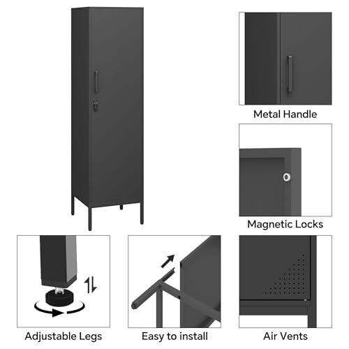 Metal Locker, Storage Cabinet with Digital Lock, Steel File Cabinet with 3 Adjustable Shelves for School, Living Room, Bedroom, Office (Green)