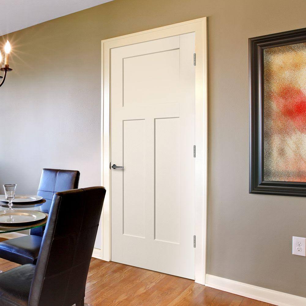 Masonite 30 in. x 80 in. Winslow 3-Panel Right-Handed Solid-Core Primed Composite Single Prehung Interior Door