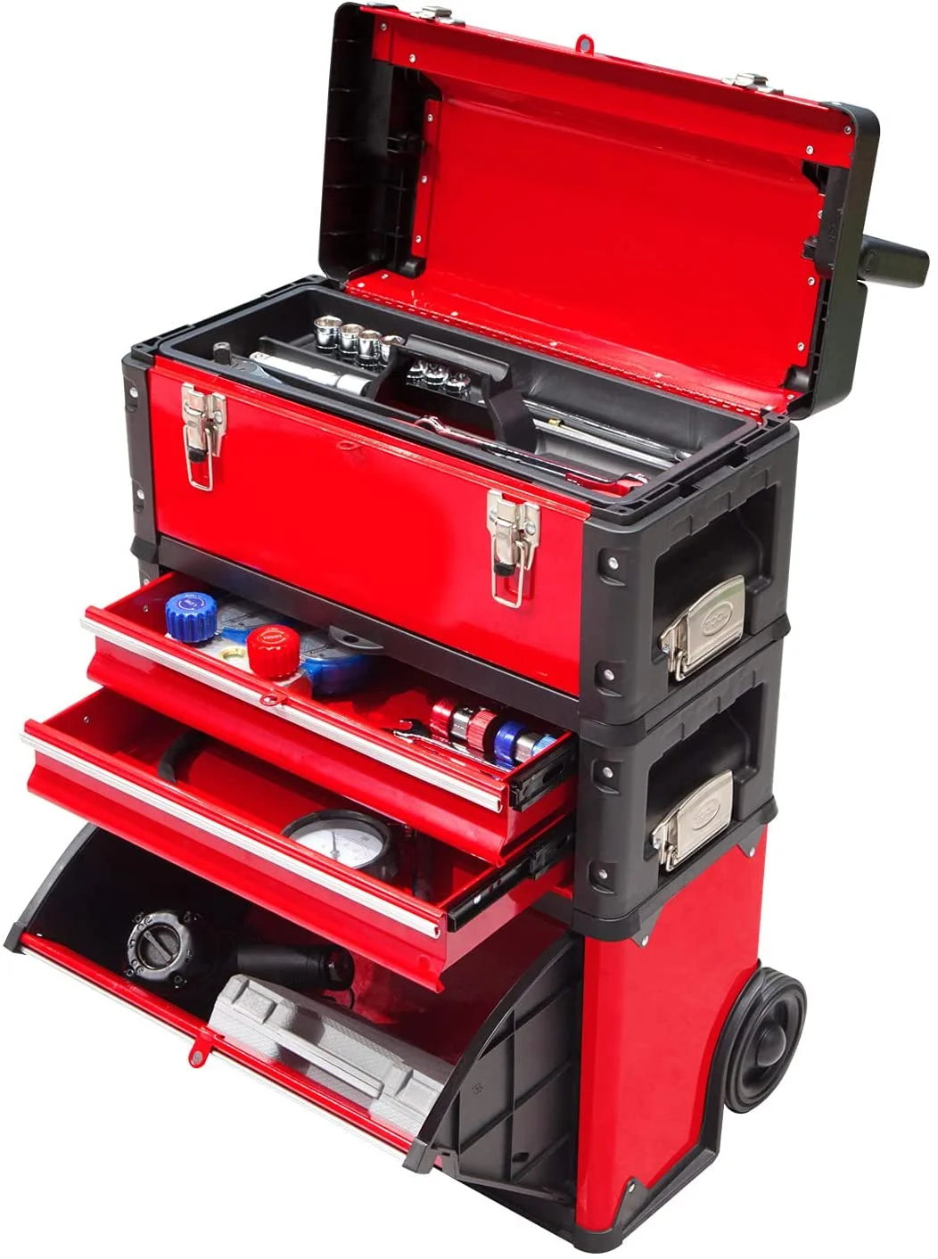 Big Red Rolling Tool Chest with Wheels Stackable Tool Storage Cabinet with 3 Drawers for Garage Workshop