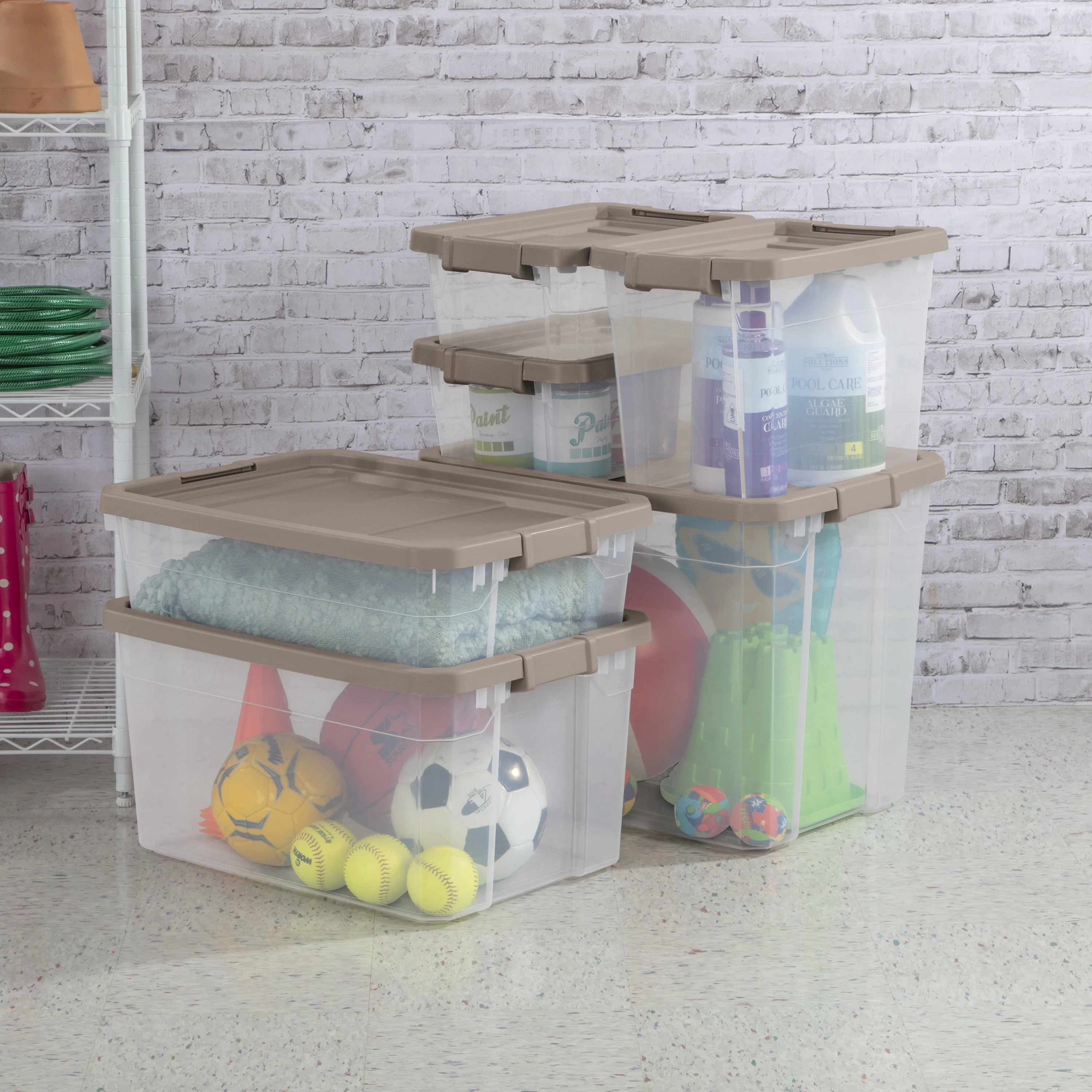 Sterilite Plastic 108 Qt. Stacker Box Taupe Splash Set of 4 - Curated Treasures Market