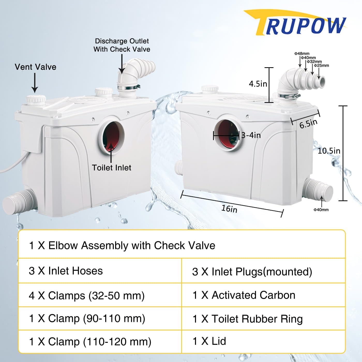700W 110V Macerator Sewerage Pump with 4 Water Inlets for Upflush Toilet System Waste Water Marine Toilet Bathroom Disposal Laundry