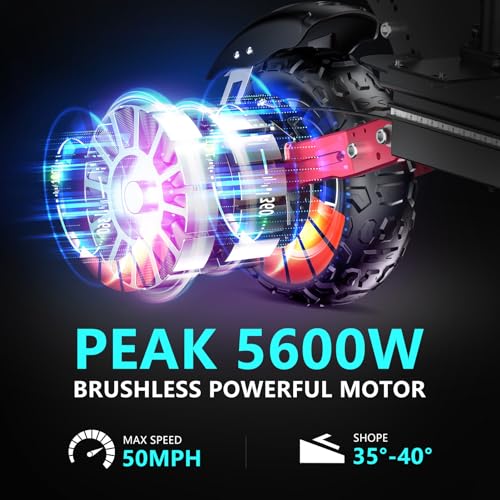 HLOIE Electric Scooter for Adults Peak 5600W Dual Motor Up to 50MPH,Battery Range to 45Miles Fast Sports Escooter 11" Off Road Tires 800lbs Max Load Folding Scooter for Teens with Detachable Seat