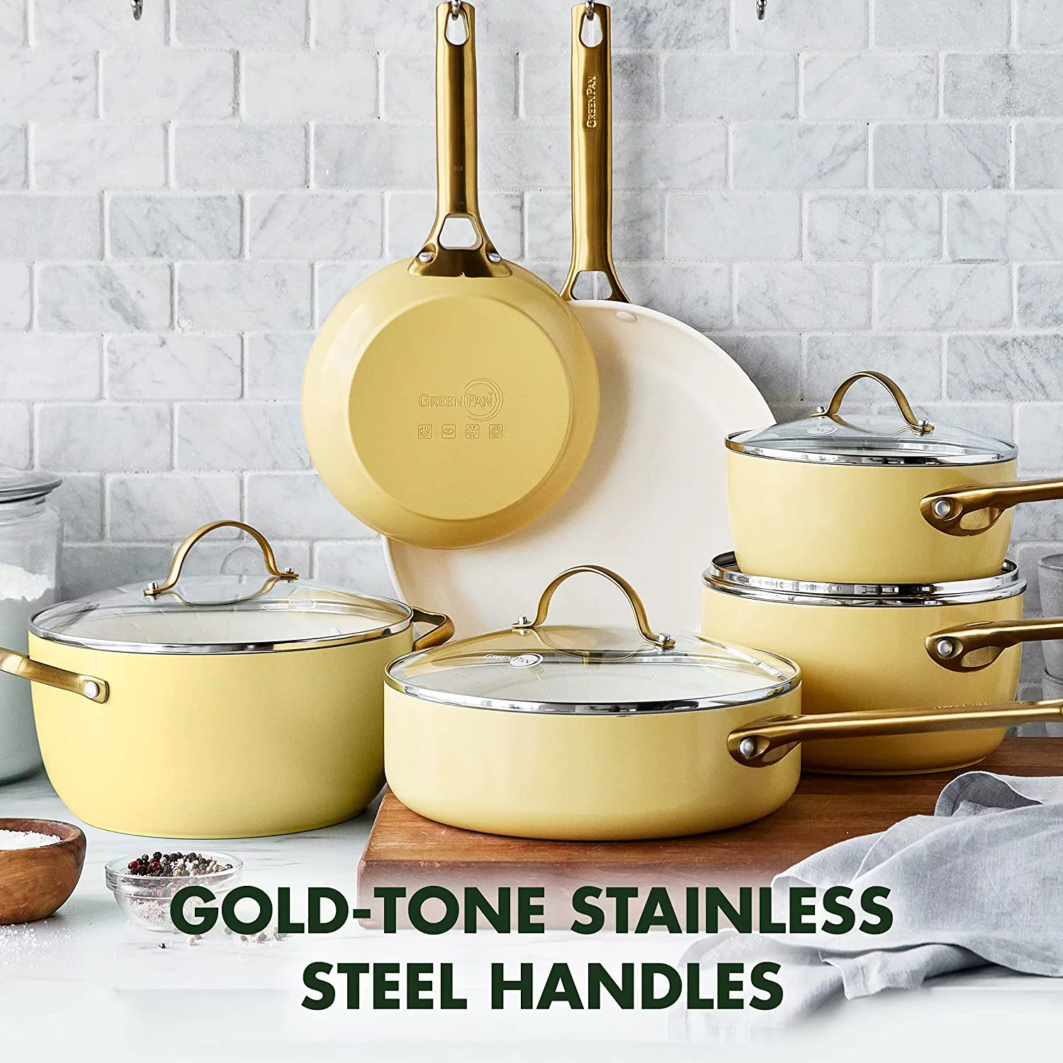 en Reserve Hard Anodized Healthy Ceramic Nonstick 10 Piece Cookware Pots and Pans Set  Gold Handle  PFAS-Free  Dishwasher Safe  Oven Safe  Twilight Blue