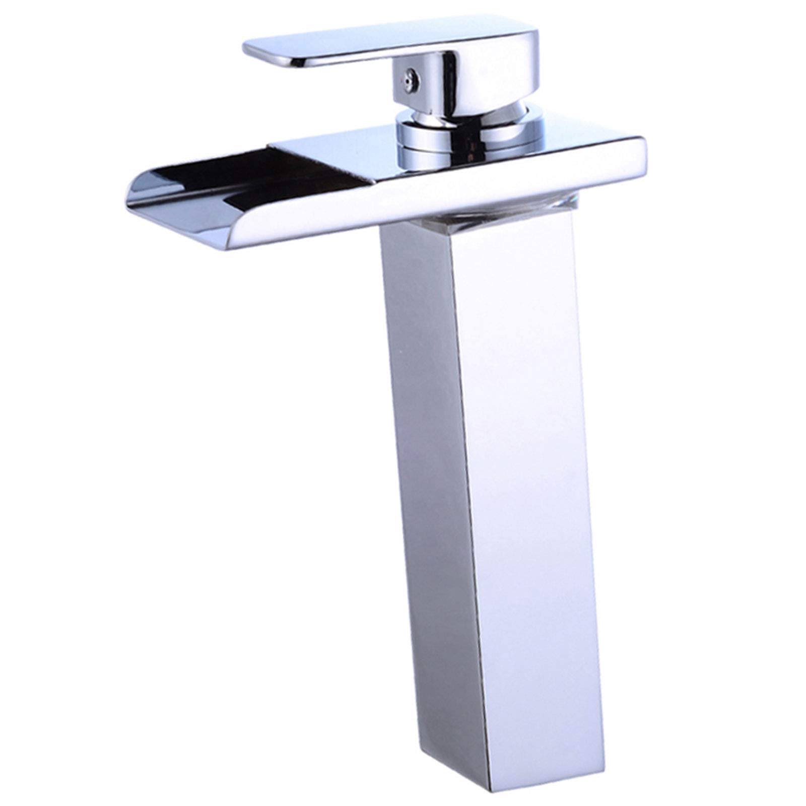 Wovier Chrome LED Water Flow Color Changing Waterfall Bathroom Sink Faucet,Single Handle Single Hole Vessel Lavatory faucet,bas