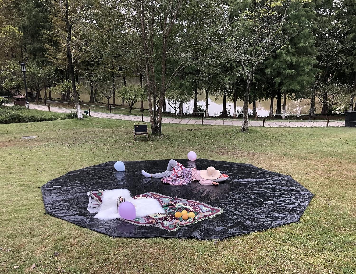 CACKOK Bell Tent Footprint Mat Waterproof Groundsheet for Yurt Tent and Teepee Tent Portable Black Tarp for Picnic Camping