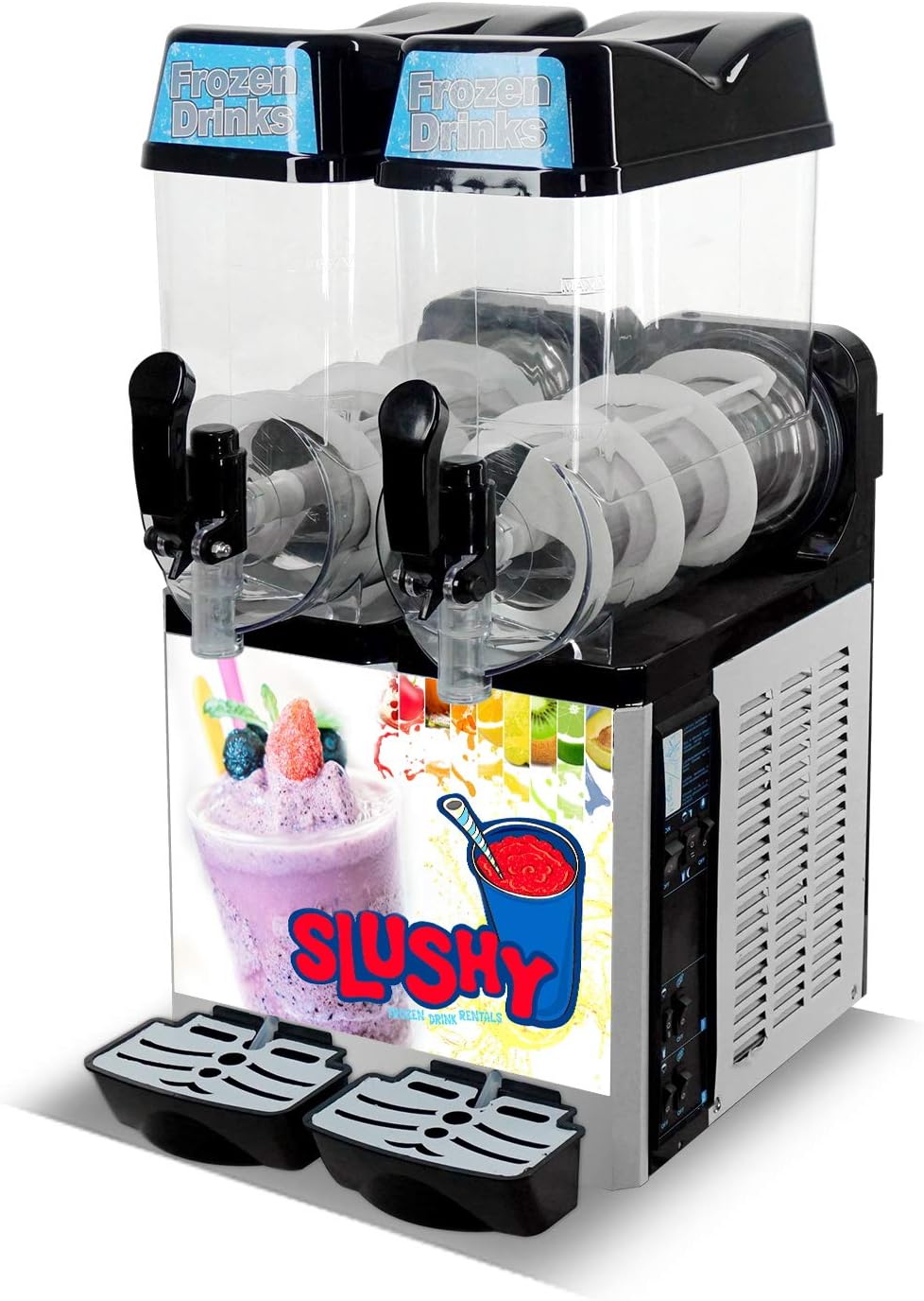 Commercial 12L x 2 Tank Slushy Machine 600W, Margarita Frozen Snow Drink Ice Slushie Shaved Crusher Maker, Stainless Steel Cooling Slush Beverage Machine for Outdoor, Bar, Cocktail, Juice, Home Coffee