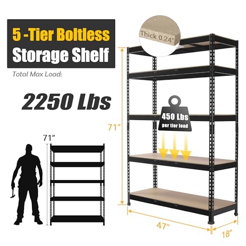 PrimeZone 2 Pack Storage Shelves 48" x 24" x 72" - 5 Tier Heavy Duty Adjustable Garage Storage Shelving, Metal Storage Utility Rack Shelf Unit for Warehouse Pantry Closet Kitchen, Black