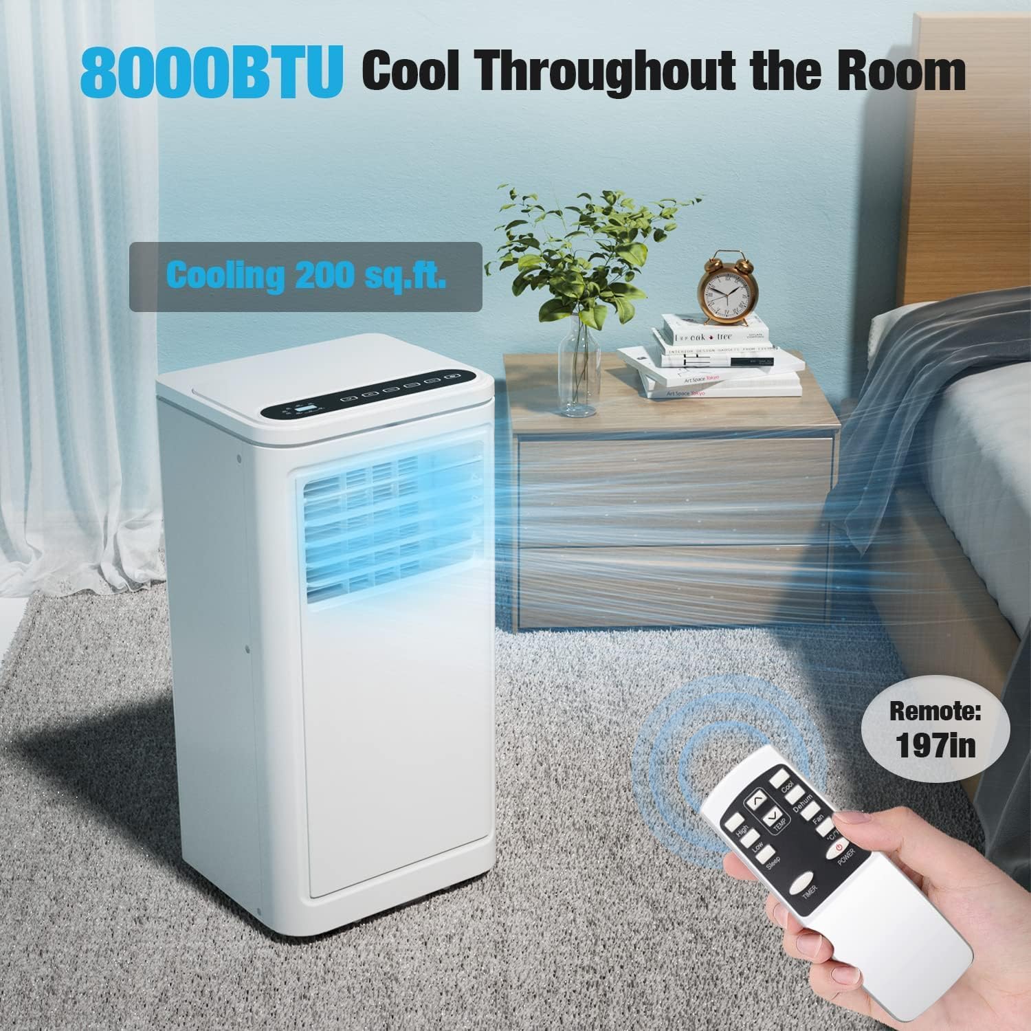 COWSAR 8,000 BTU Portable Air Conditioners Cools Up to 350 Sq.Ft, Portable AC Unit with Remote, Built-in Cool, Dehumidifier, Fan, Sleep Modes, Room Air Conditioners with LED Display/Installation Kits