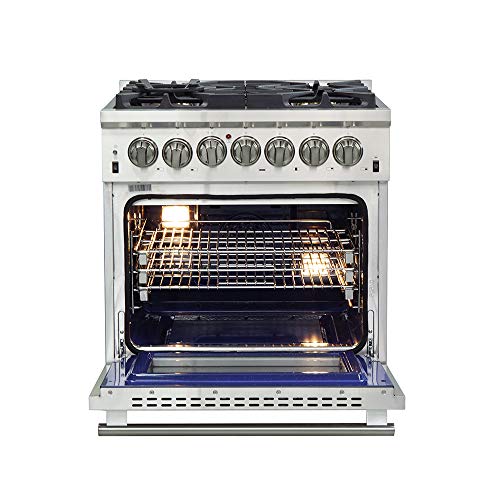 FORNO Capriasca Freestanding Dual Fuel Gas Range Burners Cooktop and Electric Convection Oven, Stainless Steel Stove Range