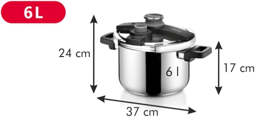 6 Litre Classic Stainless Steel Pressure Cooker,Triple Safety System，Easy to Clean Easy Cooking Kitchen Ware，Universal for Gas Induction Cooker