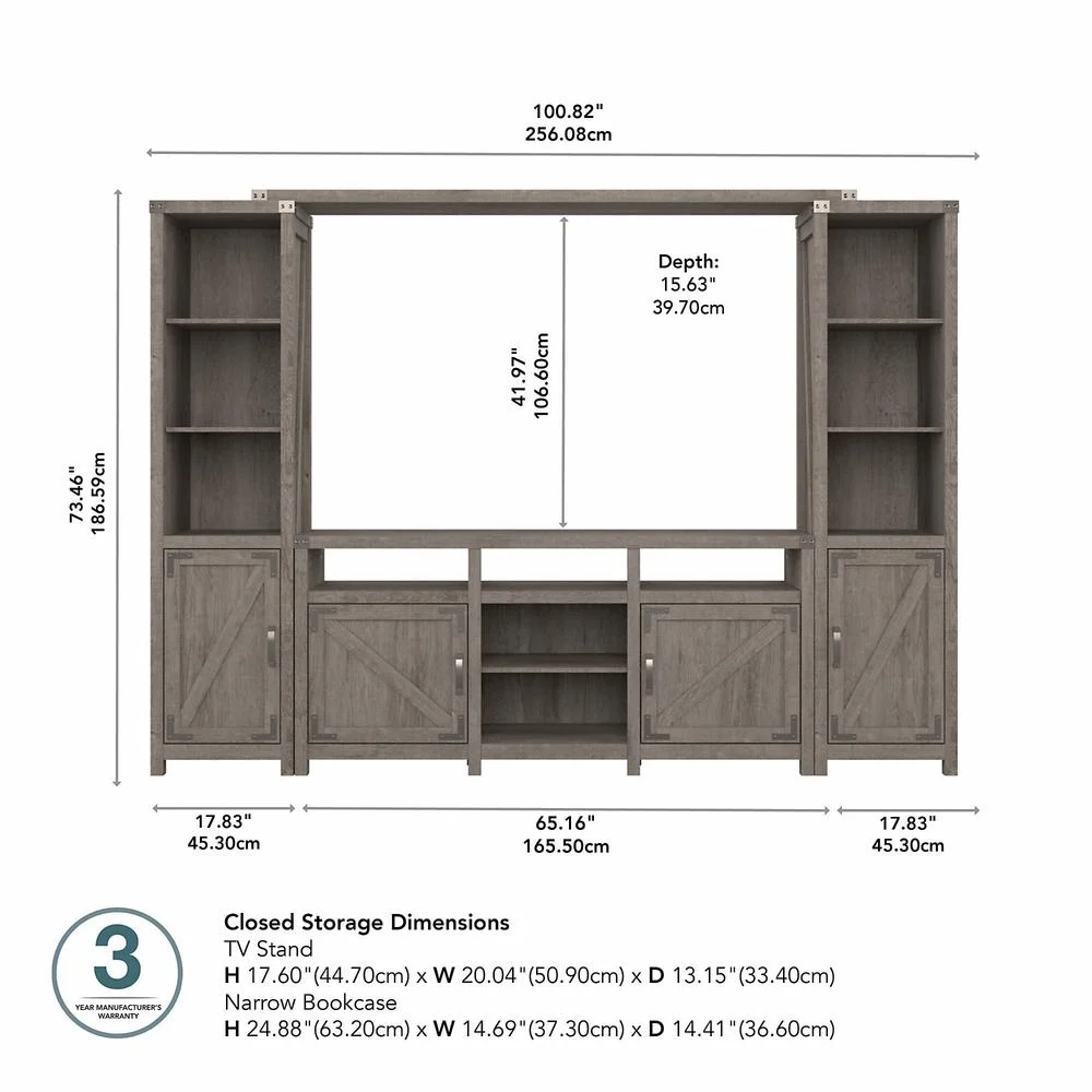 Bush Furniture 65W Farmhouse Entertainment Center with Shelves Restored Gray