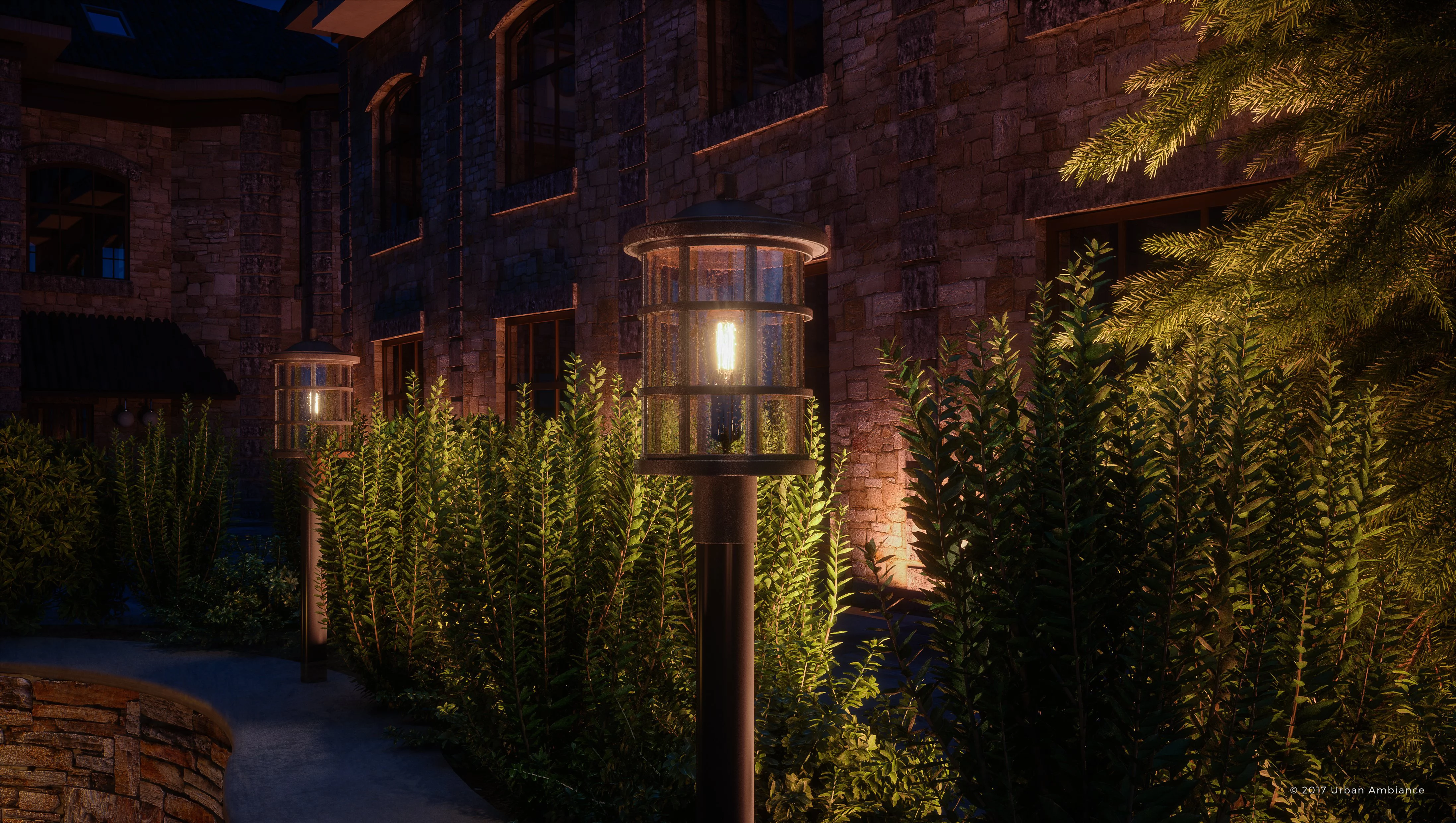 Urban Ambiance Luxury Craftsman Outdoor Post Light, Medium Size: 17.25"H x 10"W, with Tudor Style Elements, Wrought Iron Design, Oil Rubbed Parisian Bronze Finish and Seeded Glass, UQL1047