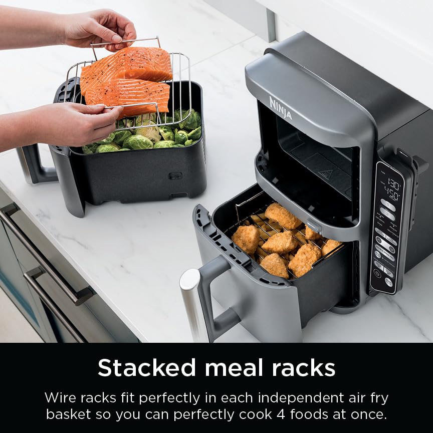 Ninja Air Fryer, 8 QT DoubleStack 2-Basket, Space Saving Design, Cooks 2lb Chicken Wings, Feeds up to 6 People, 6-in1 Air Fryer, Roast, Bake & More, Easy to Clean, Dishwasher Safe Parts, Black, SL201