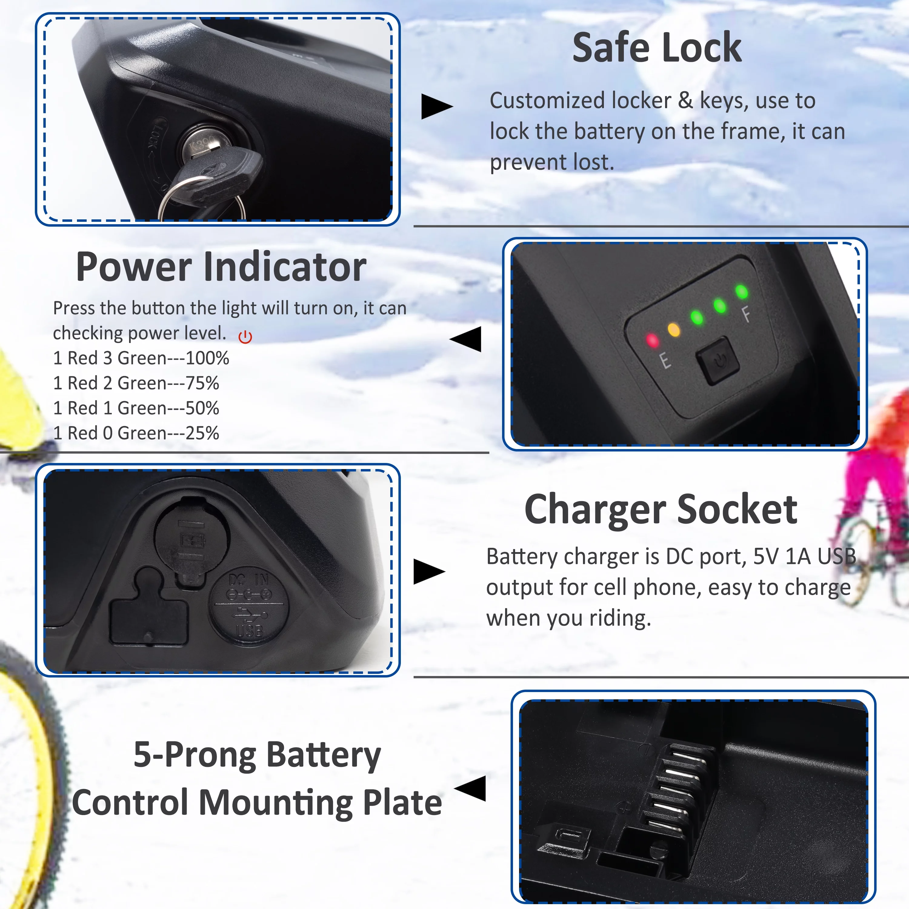 YxYhCool Ebike Battery 48V 10Ah Lithium Battery with Charger 48V Battery for Electric Bike Tricycle