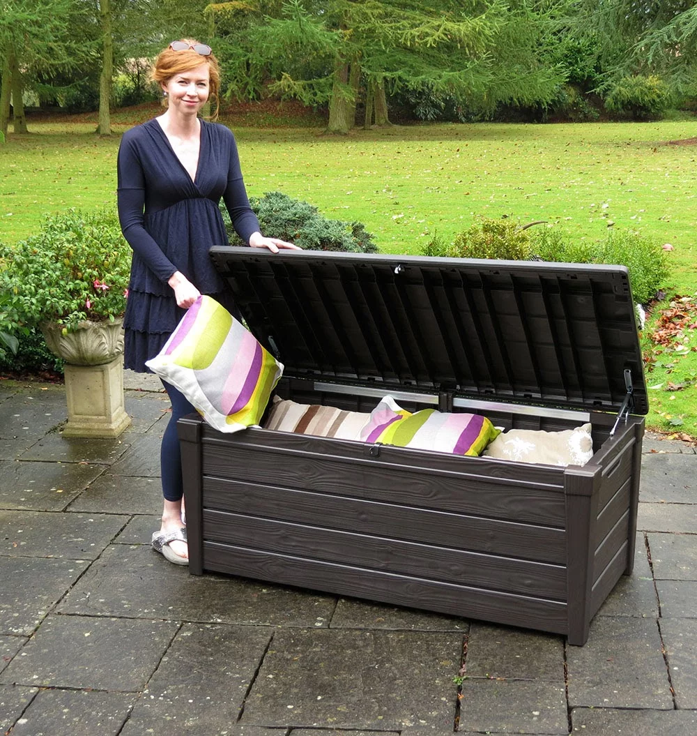 Keter Brightwood Outdoor All-Weather 120 Gallon Plastic and Resin Deck Box, Anthracite Gray
