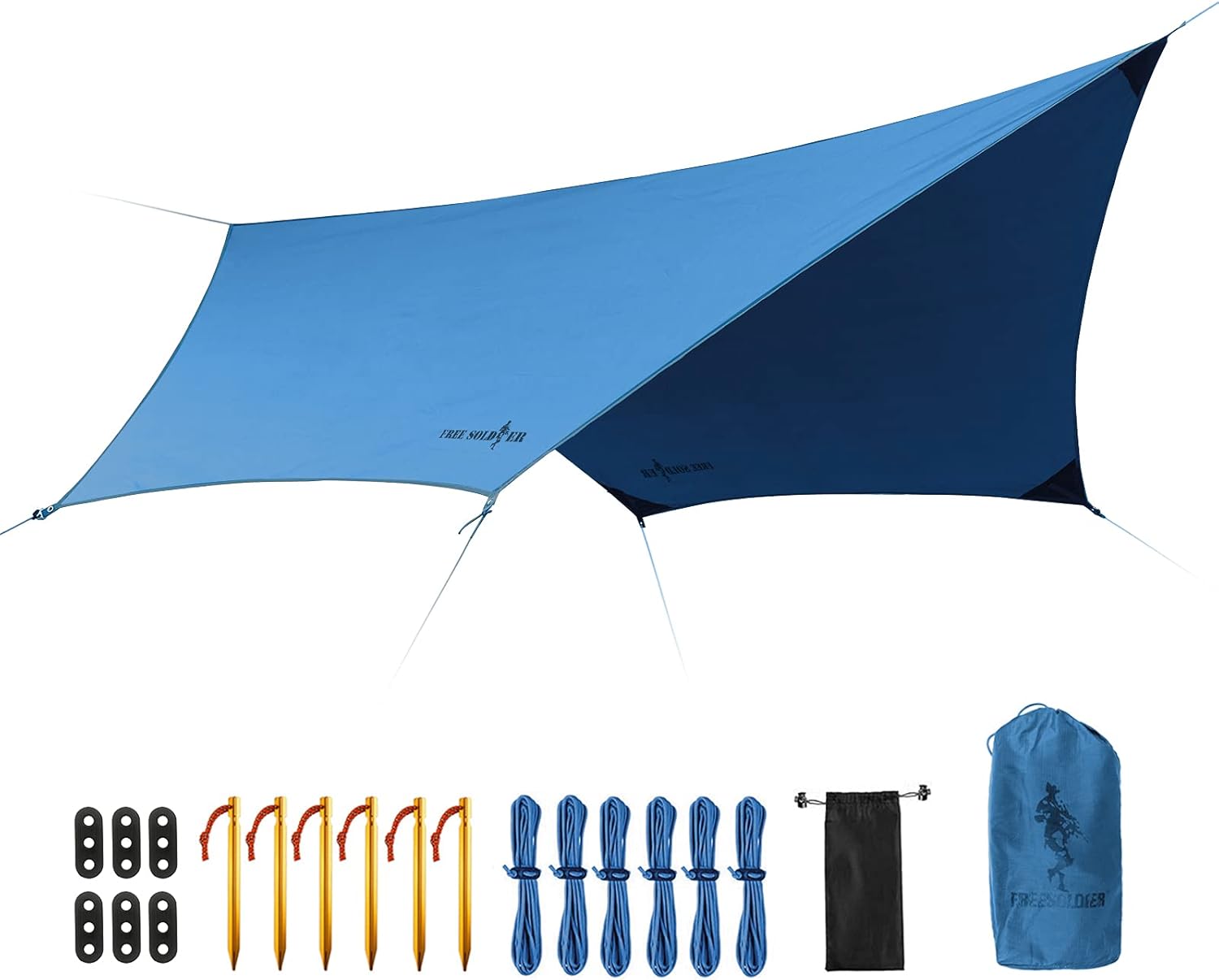 FREE SOLDIER Waterproof Portable Tarp Multifunctional Outdoor Camping Traveling Awning Backpacking Tarp Shelter Rain Tarp