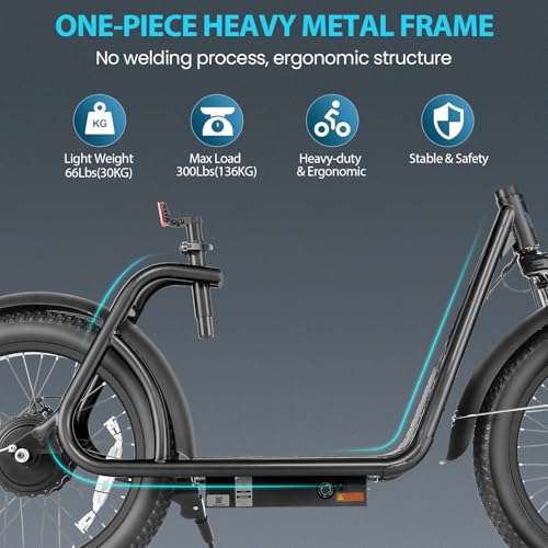 Caroma Peak 800W Foldable Electric Scooter Adults, 20" Fat Tire Electric Bike with 48V Battery, Up to 30Miles & 20MPH, Adult Electric Bicycles for Commuting with Basket&Adjustable Seat