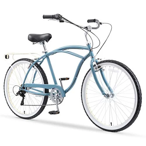 sixthreezero Around the Block Men's 26 In. 7-Speed New Beach Cruiser Bicycle with Rear Rack, Steel Cloud - Curated Treasures Market