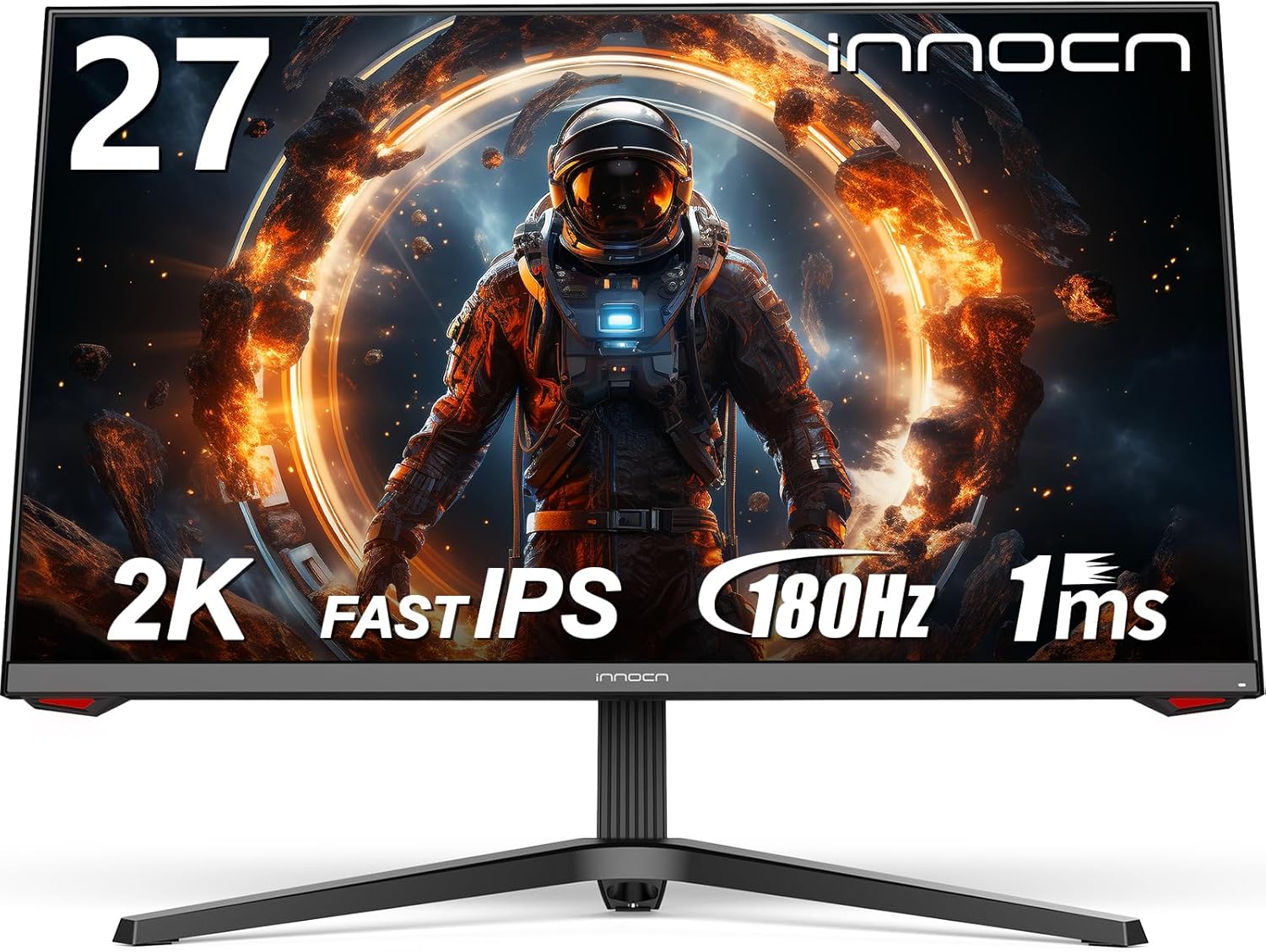 INNOCN 27 Inch QHD 2560 x 1440p 180Hz Fast IPS Gaming Monitor, FreeSync, 1ms, Extreme Low Motion Blur, 99% sRGB, 2 x HDMI 2.1 | 2 x DP 1.4 | Height/Pivot Stand, Black