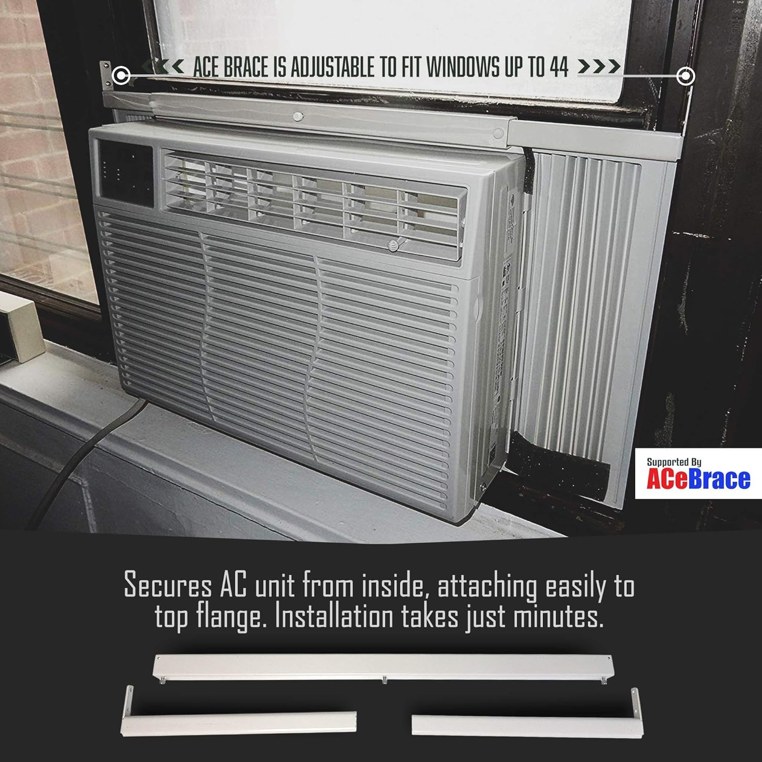 ACeBrace Air Conditioner Support for standard window Air Conditioners - Universal AC Window Bracket- Air Conditioner Support - Window Guard and Air Conditioner Support. Pack of 2