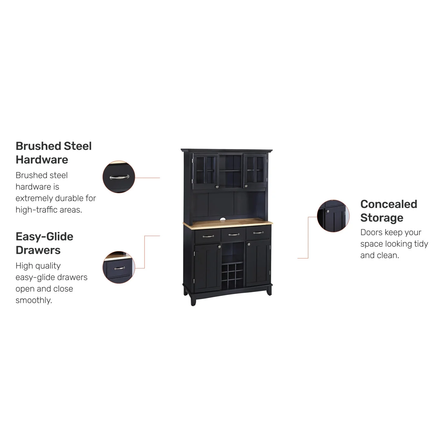 Homestyles Buffet of Buffets Wood Buffet with Hutch in Black