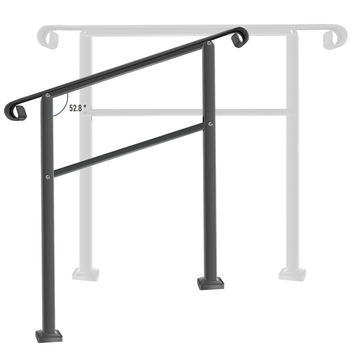 SCARIUOutdoor Stair Railing, Fit 1 or 3 Steps Handrails for Outdoor Steps, Black Wrought Iron Handrail, Flexible Front Porch Hand Rail, Transitional Handrails for Concrete Steps or Wooden Stairs