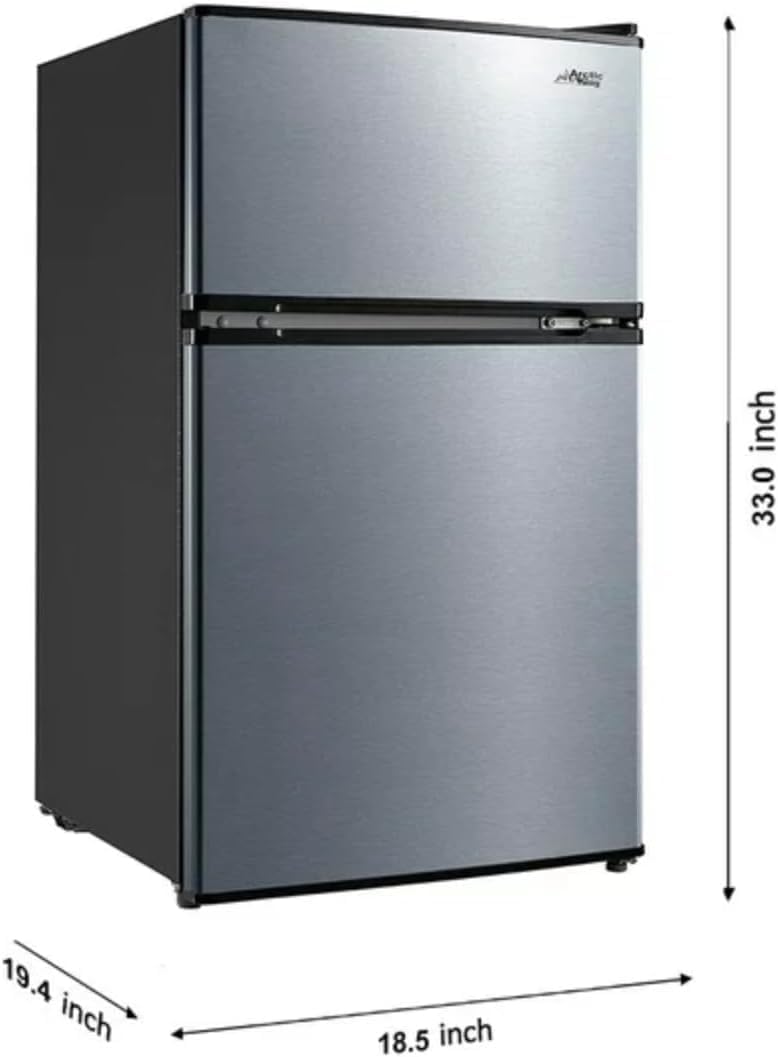 Mini Fridge with Freezer, 3.2 Cu ft, 2 Doors, Stainless Steel, King Arctic