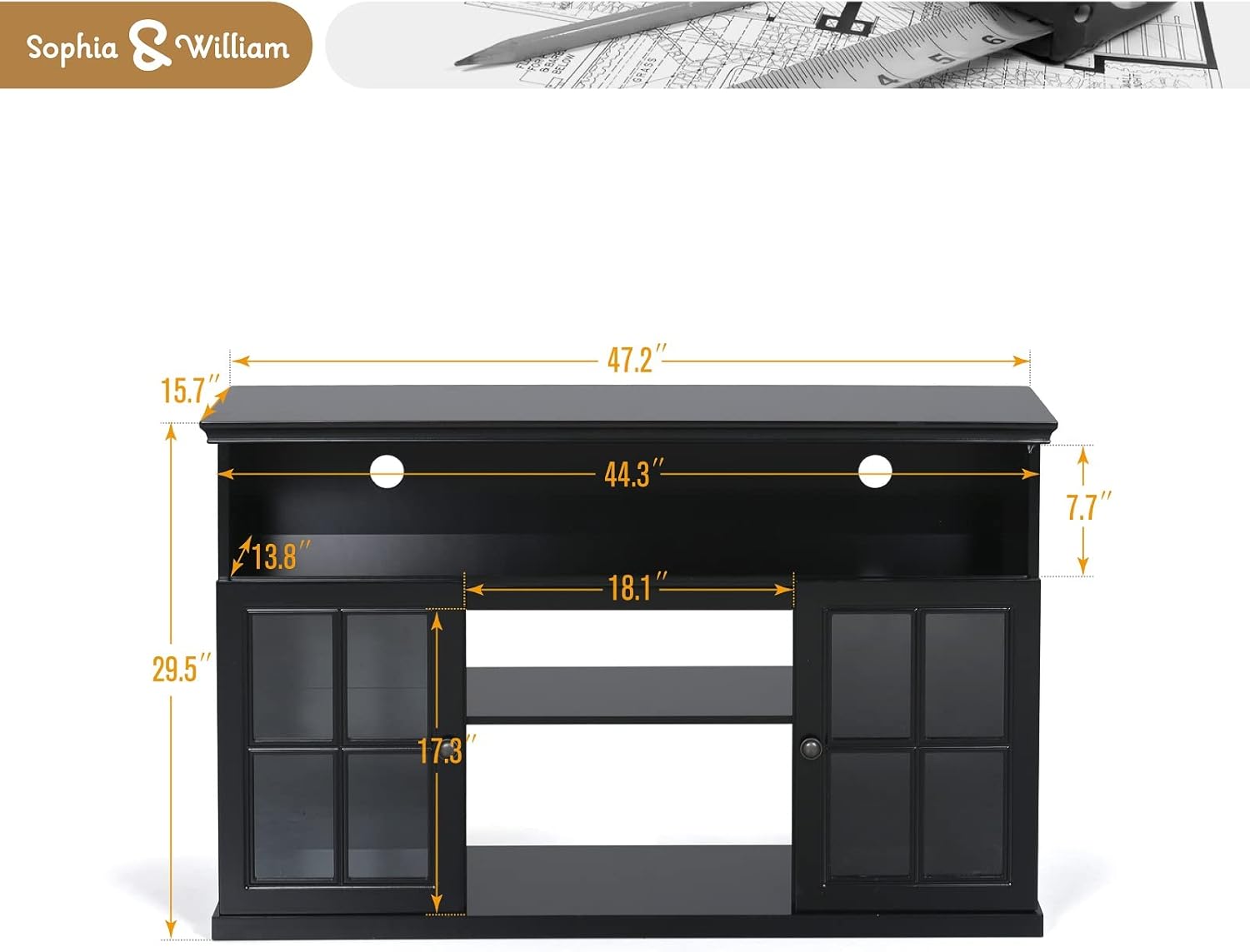 Sophia & William Farmhouse Electric Fireplace TV Stand for TV's Up to 65, Accent Decorative Barn Door Storage Cabinet Chest with 23 Insert Fireplace for Living Room Bedroom Home Office, Burlywood