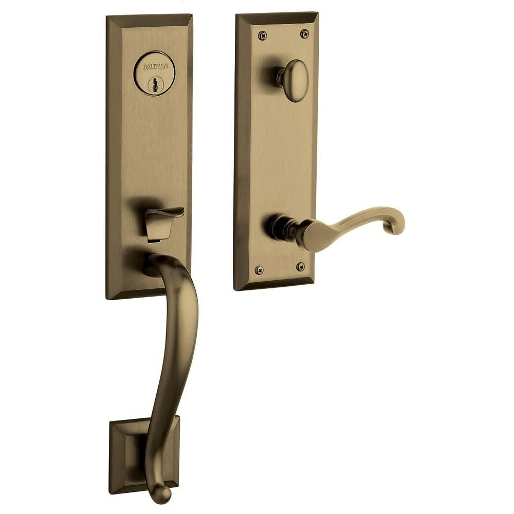 Baldwin 85355.LENT Left Handed Stonegate Single Cylinder Handleset - Satin Brass and Black