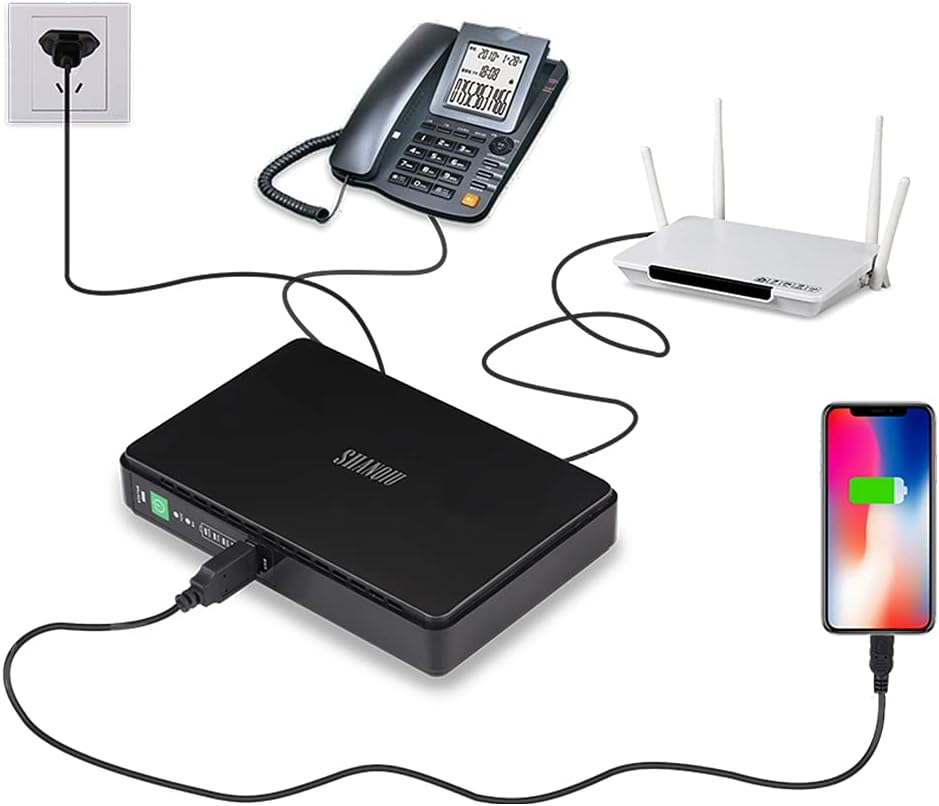 Mini UPS Battery Backup Uninterruptible Power Supply for Router, Modem, Security Camera, Built-in 10000mAh Batterypack with Input AC Output USB 5V DC 9V/12V POE 24V/48V (100Mbps)
