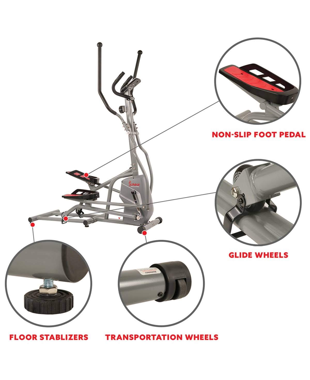 Sunny Health u0026 Fitness Magnetic Elliptical Trainer - Gray