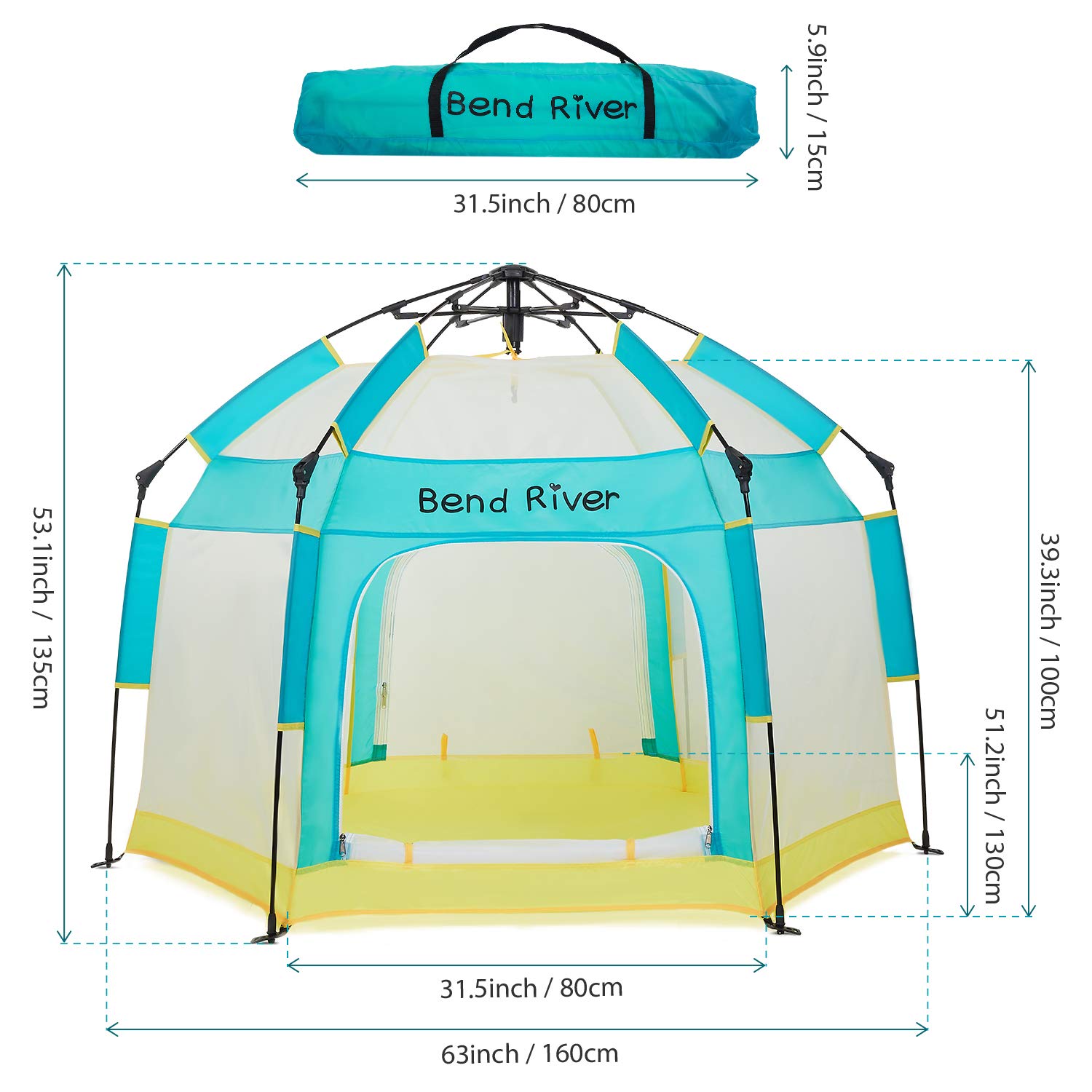 Bend River Baby Playpen with Canopy, Portable Baby Beach Tent, Toddler Play Yard Indoor and Outdoor, Foldable Mosquito Net for Infant