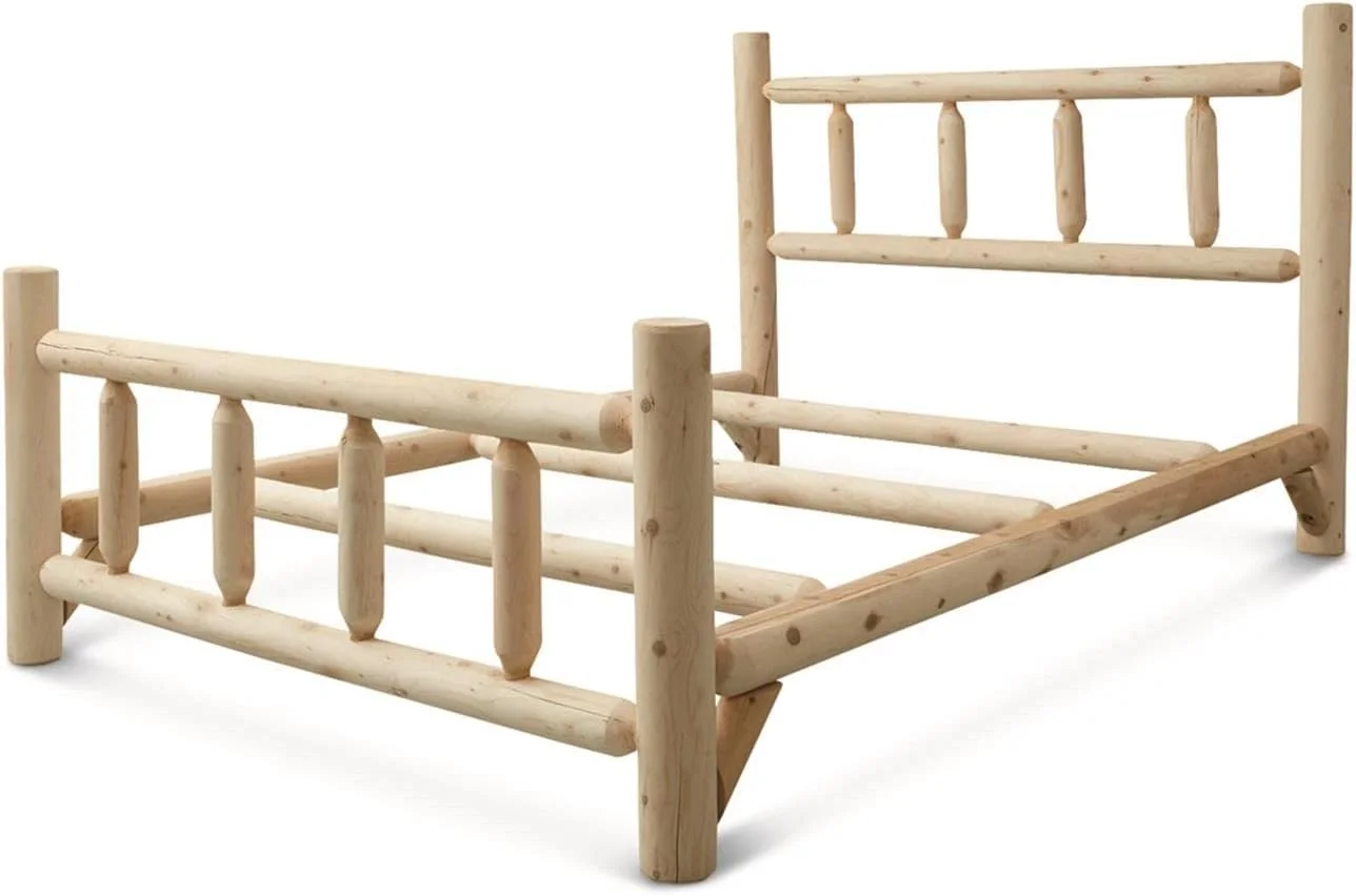 Cedar Log Queen Bed with Headboard and Footboard, Rustic Natural Unfinished Wooden Bed Frames