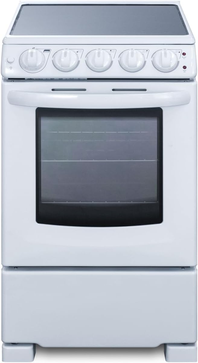 Summit REX2051WRT 20"" Freestanding Electric Range with 4 Elements 2.3 cu. ft. Oven Capacity Smooth Ceramic Glass Top ADA Compliant Hot Surface Indicator in White