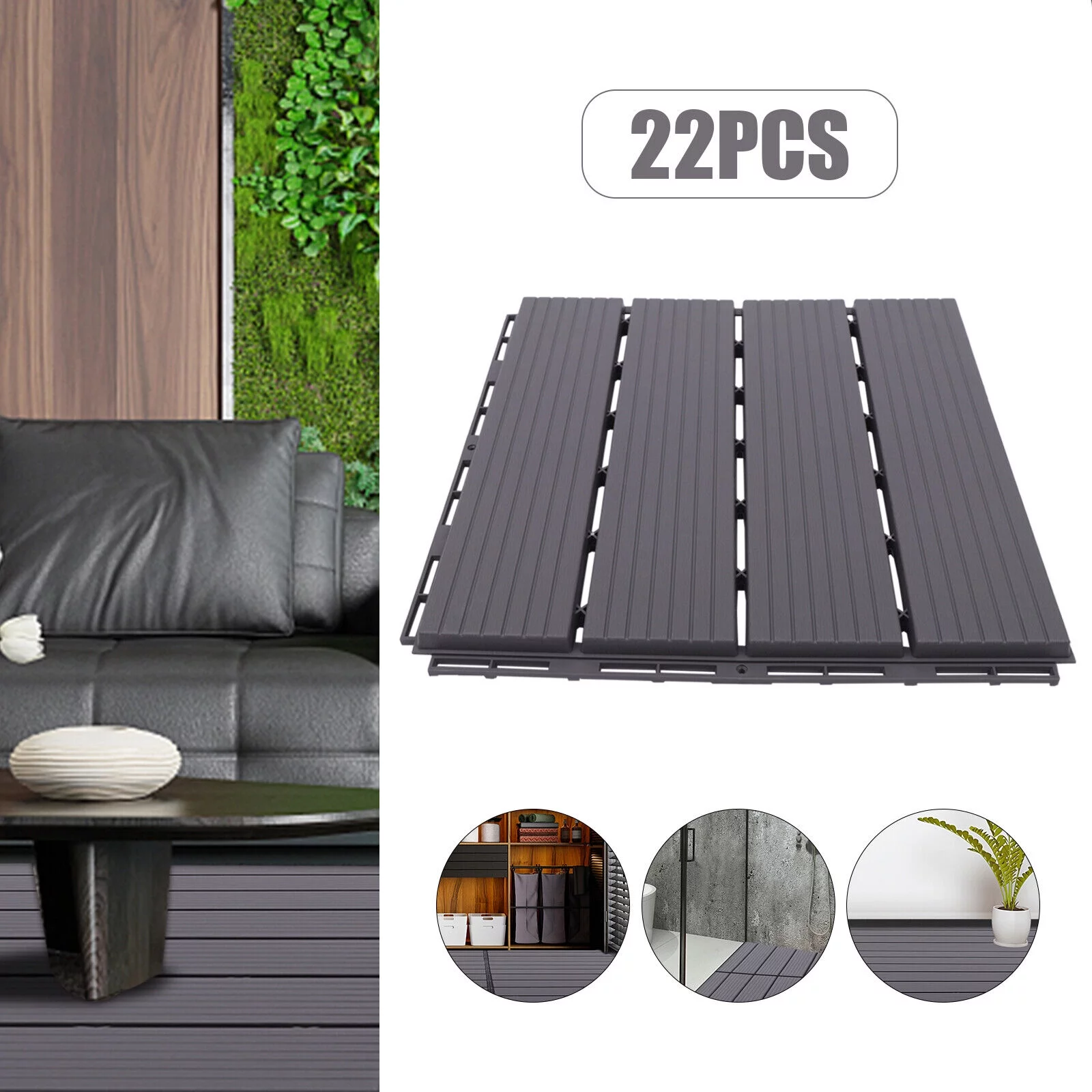 Fichiouy 22pcs Interlocking Decking Tiles Wood Plastic Composite Patio Deck Tile Indoor 12”x12” - Curated Treasures Market