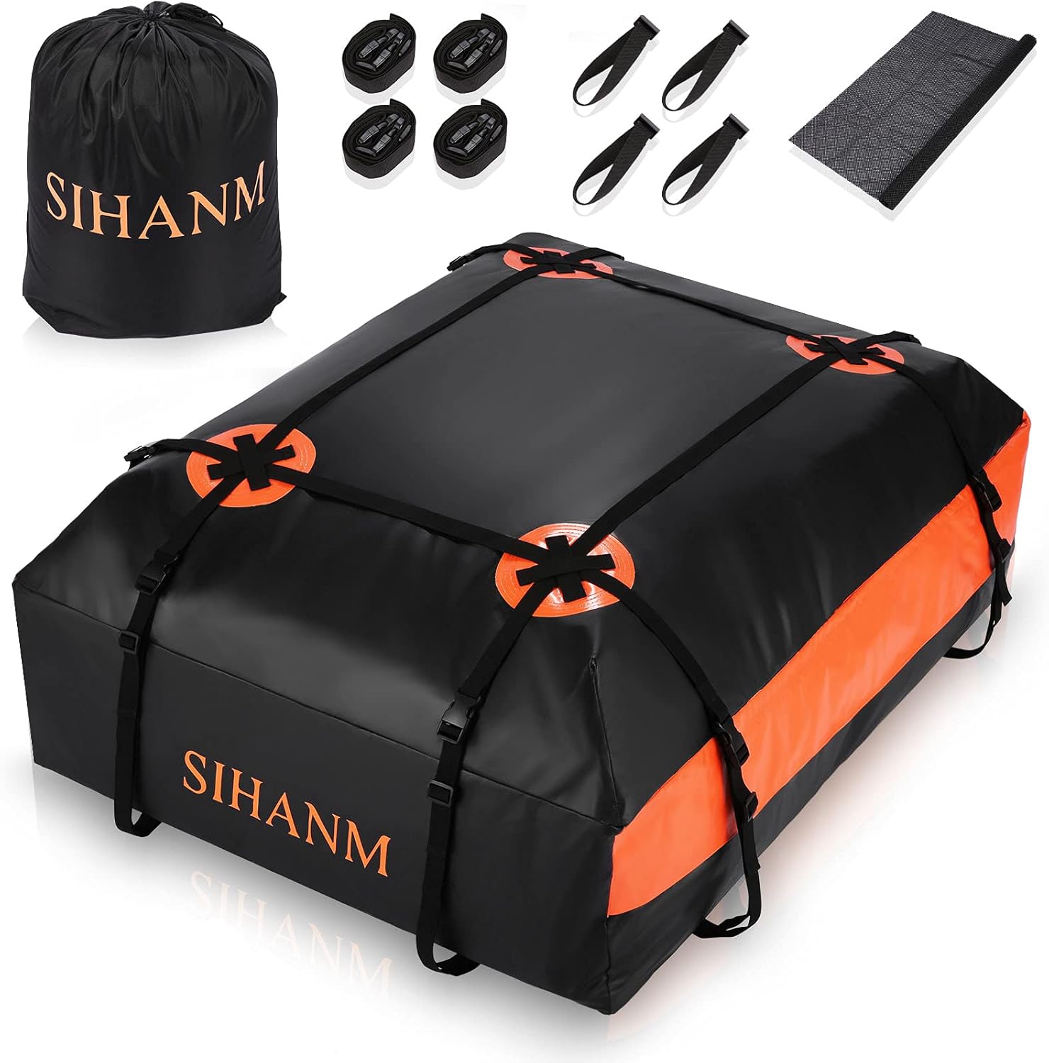 Rooftop Cargo Carrier, Heavy Duty Car Roof Cargo Carrier for All Cars with/Without Rack, 15Cu.ft. 100% Waterproof Car Top Carrier with Anti-Slip Mat, Door Hooks & Lock Pack of 2