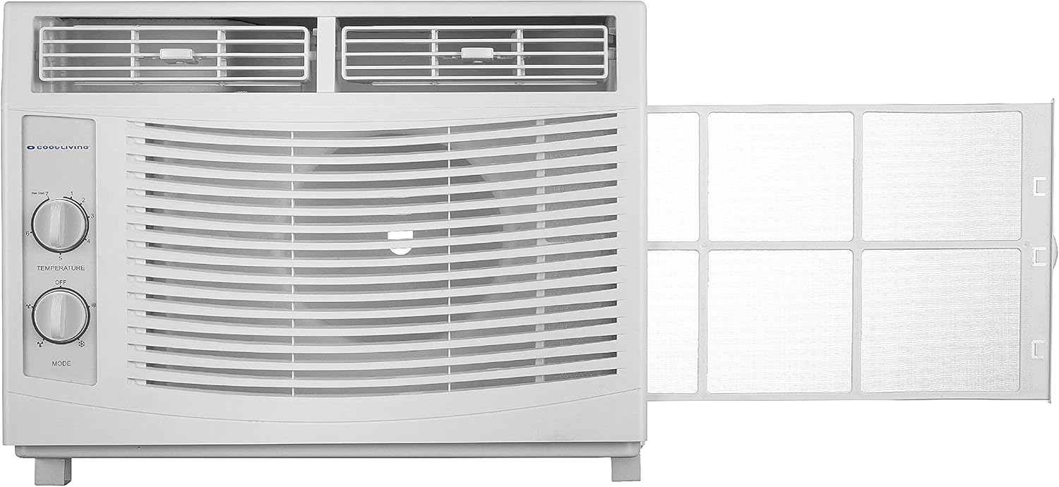 5,000 BTU 115-Volt Manual Control Window Air Conditioner - Cools up to 150 Sq Ft - Mechanical Controls - Reusable Filter - White - 2 Cooling Speeds